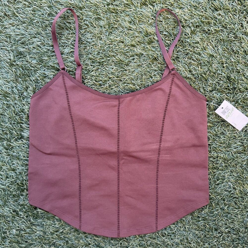 Aerie Superchill Cropped Cami Corset Tank Top Built In Bra Brown XS Stretch NWT